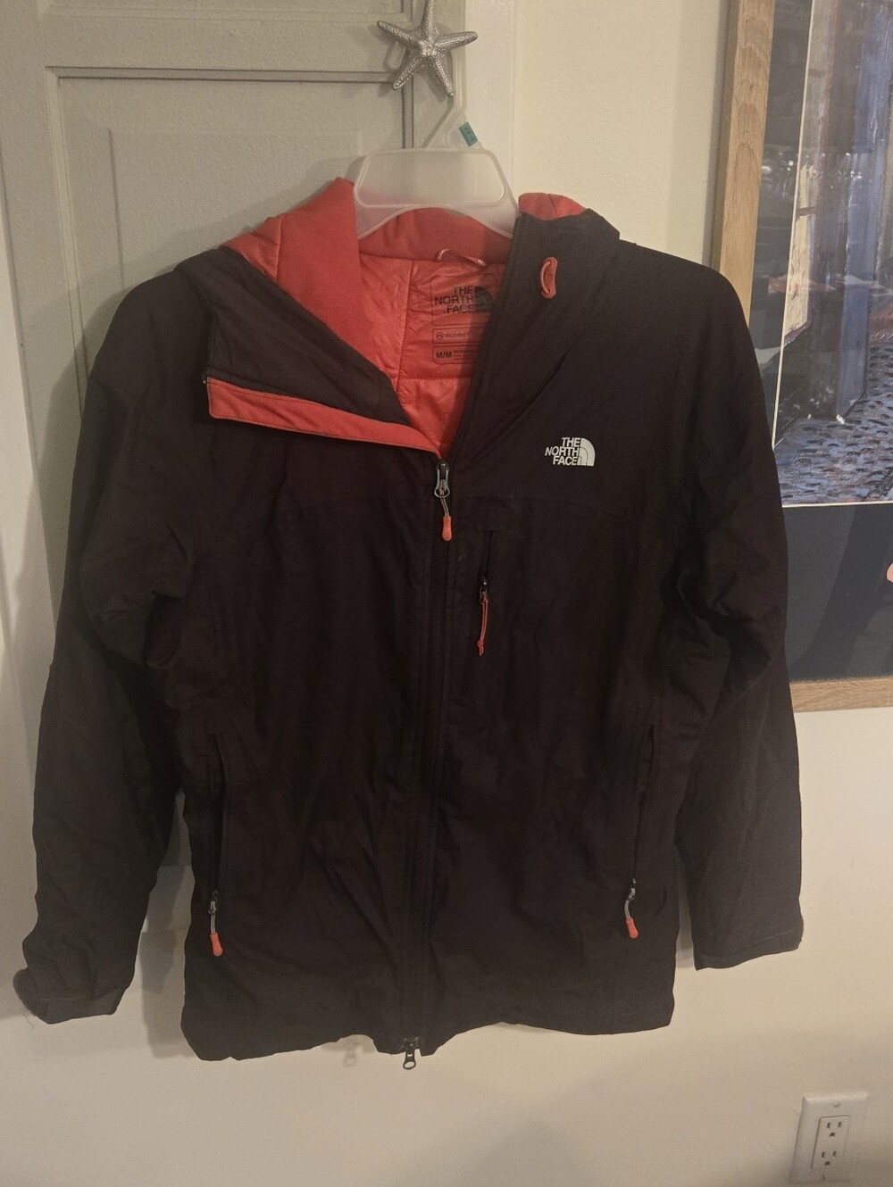 The North Face Womens Plum Jacket with Pink Interior. Hooded.